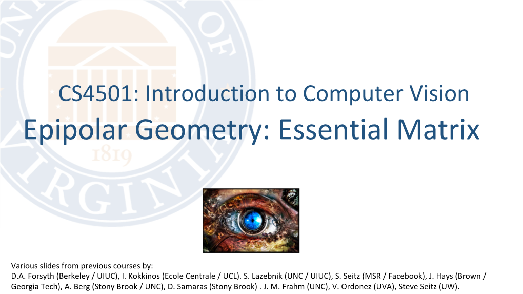 Epipolar Geometry: Essential Matrix