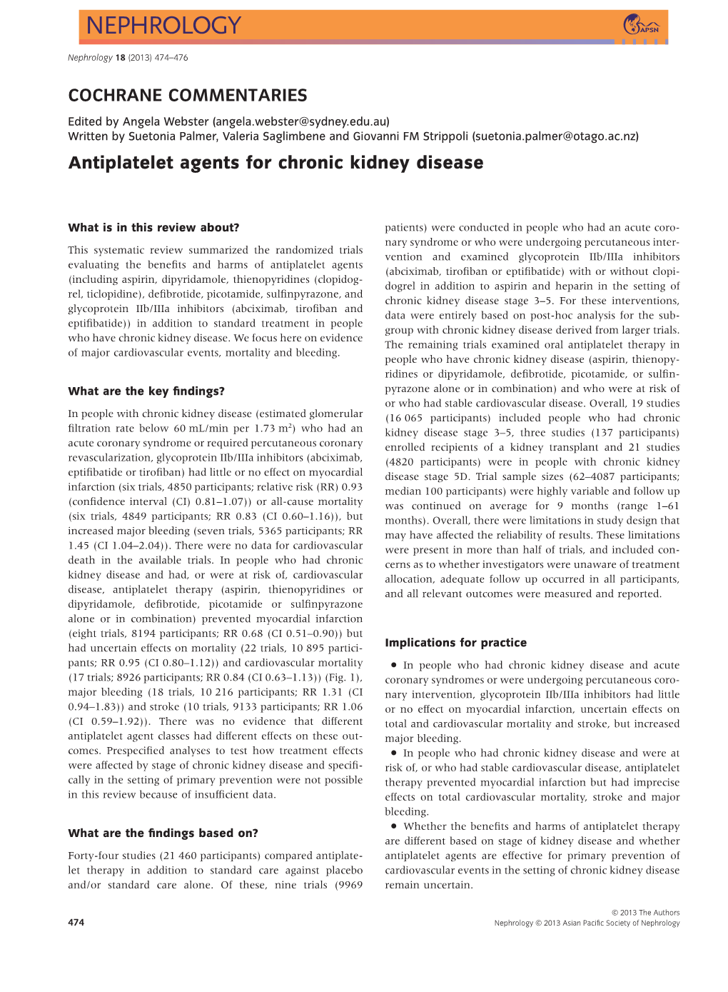 Antiplatelet Agents for Chronic Kidney Disease