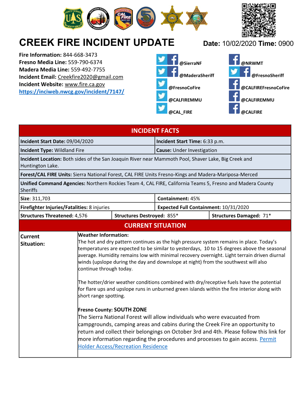 Creek Fire Incident Update