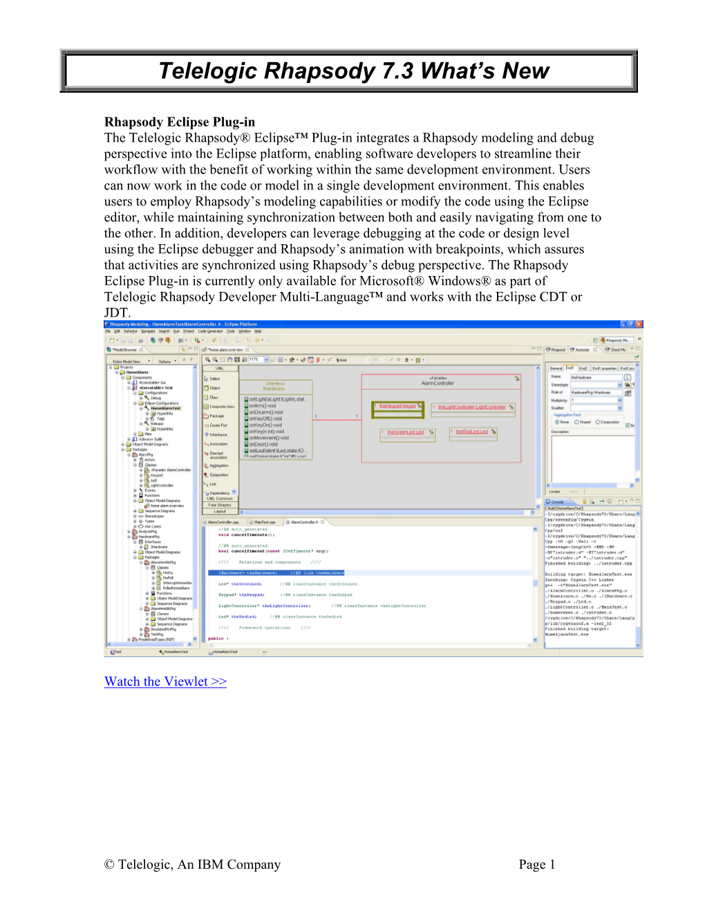 Telelogic Rhapsody 7.3 What's