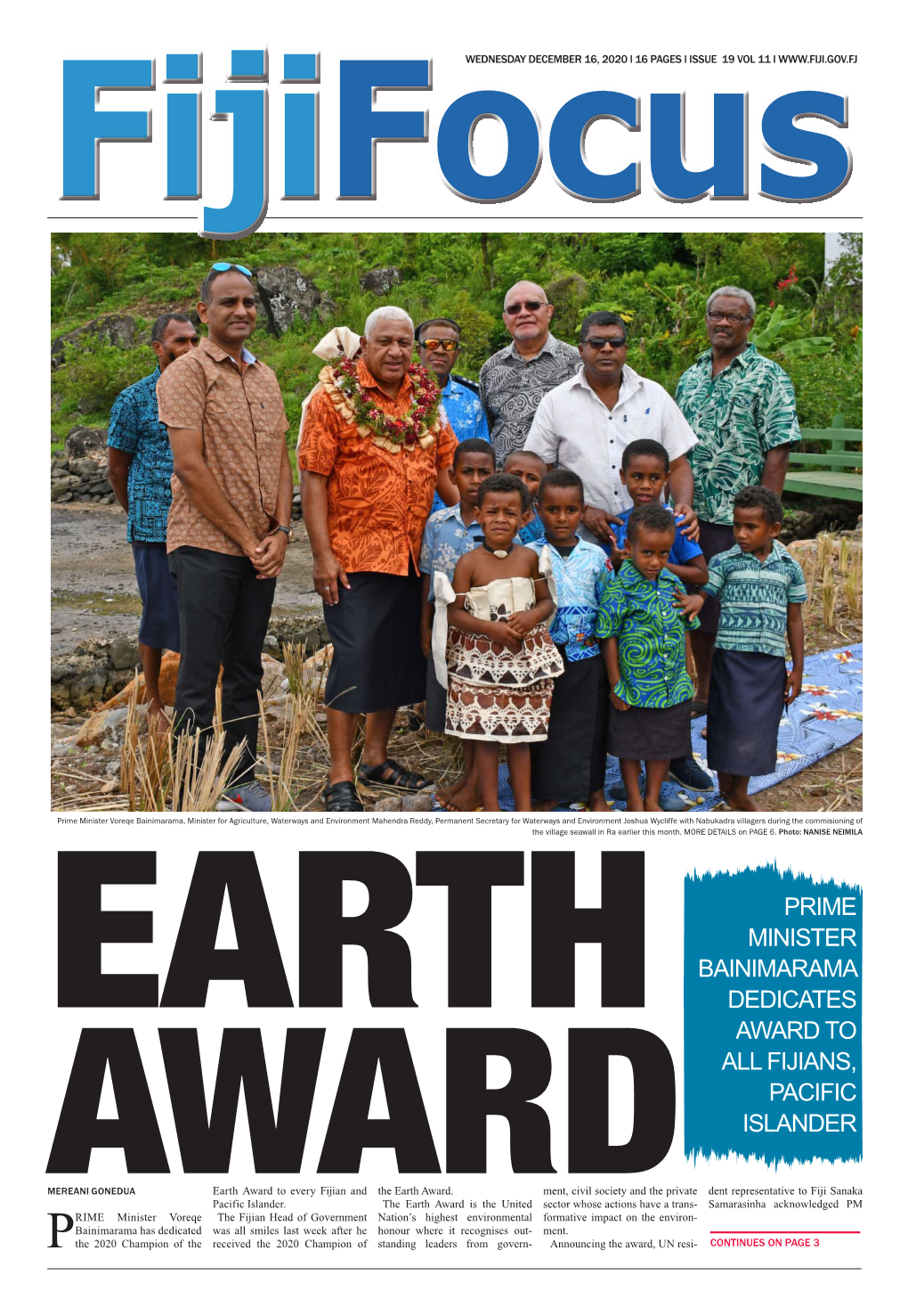 Prime Minister Bainimarama Dedicates Award to All Fijians, Pacific Islander
