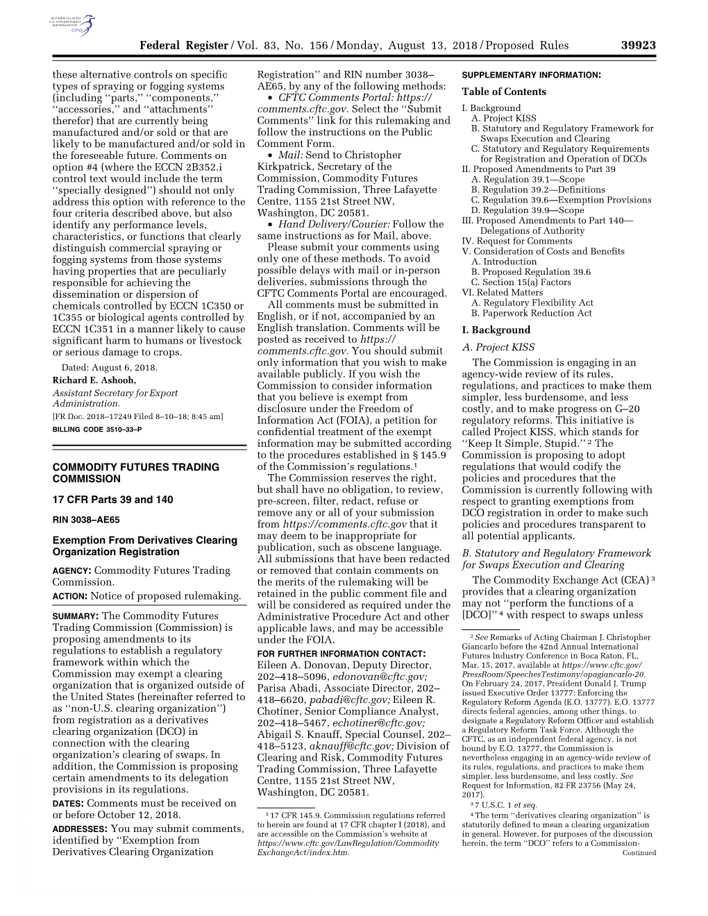 Federal Register/Vol. 83, No. 156/Monday, August 13, 2018