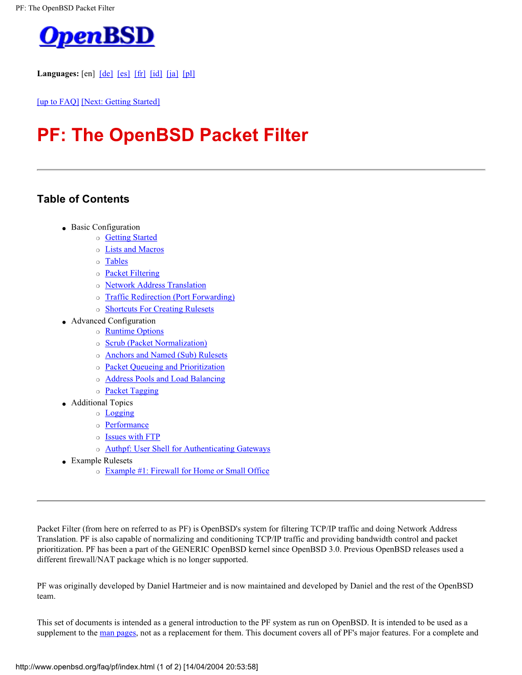 PF: the Openbsd Packet Filter