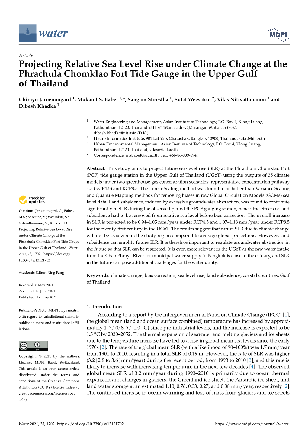 Projecting Relative Sea Level Rise Under Climate Change at the Phrachula Chomklao Fort Tide Gauge in the Upper Gulf of Thailand