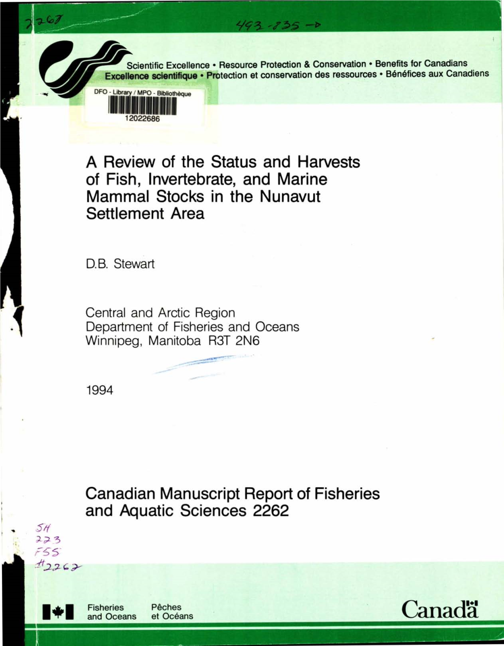 Canadian Data Report of Fisheries and Aquatic Sciences 2262