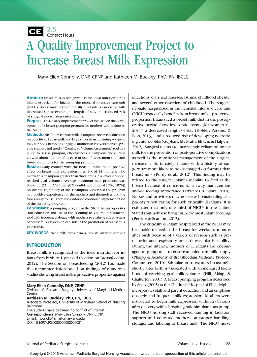 A Quality Improvement Project to Increase Breast Milk Expression