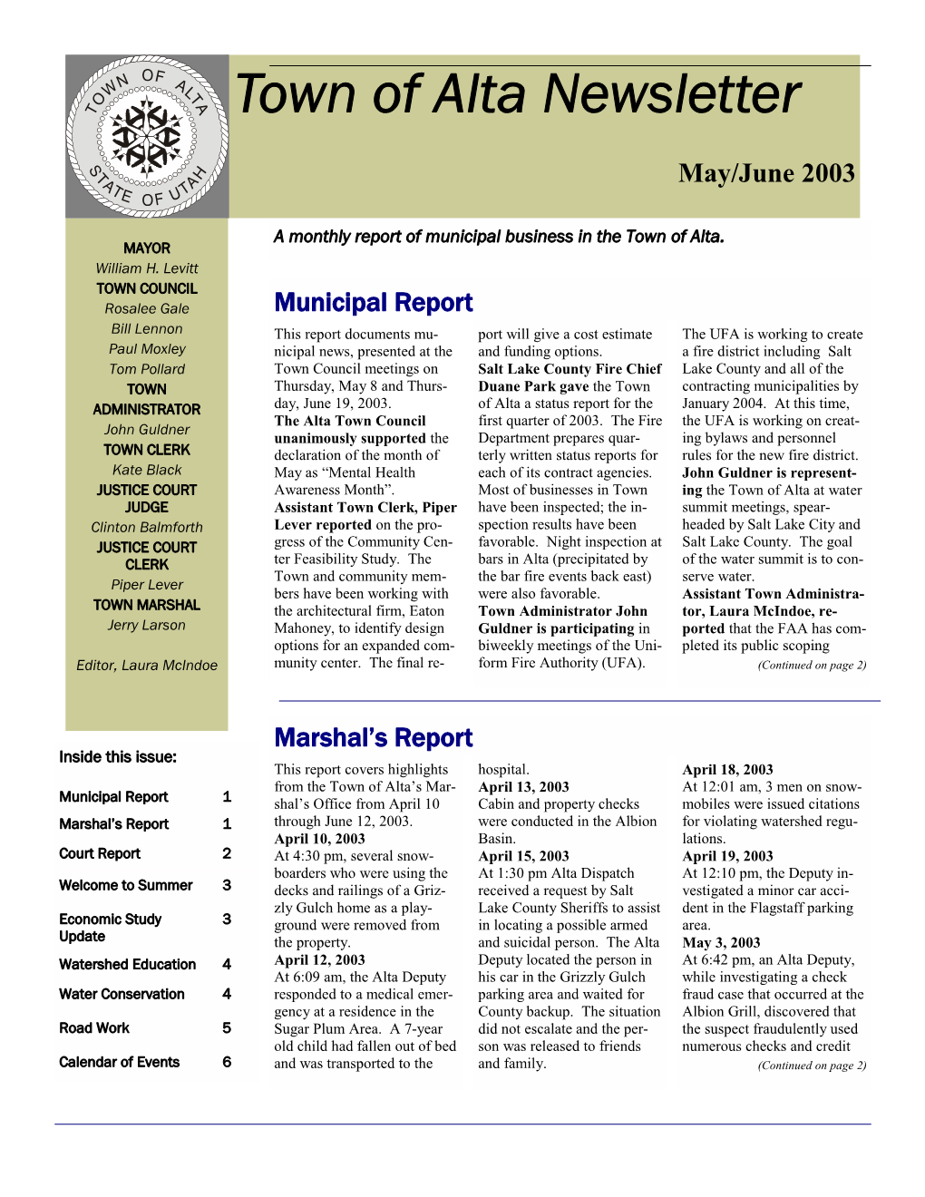 Mayjune 2003 Newsletter