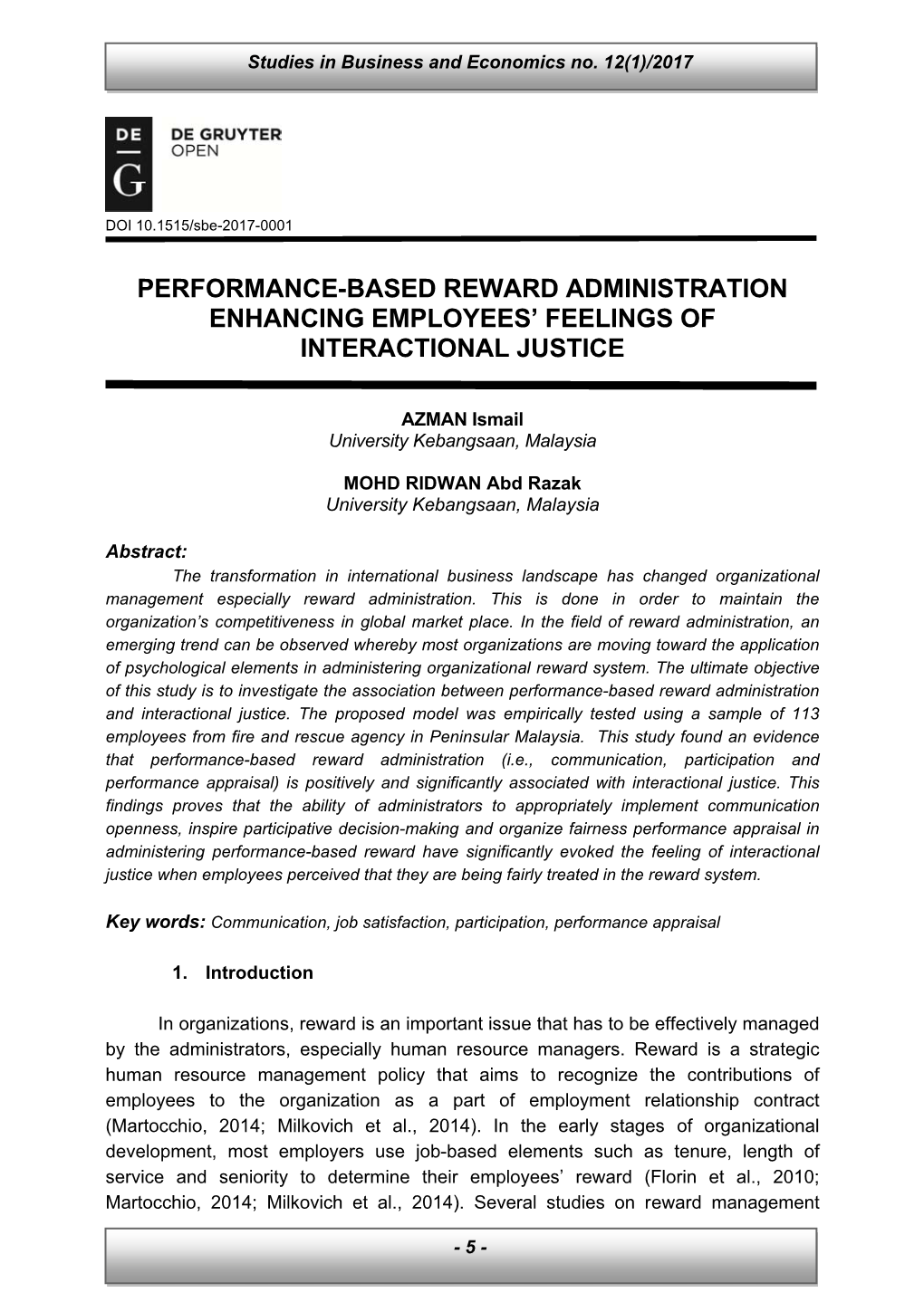 Performance-Based Reward Administration Enhancing Employees’ Feelings of Interactional Justice