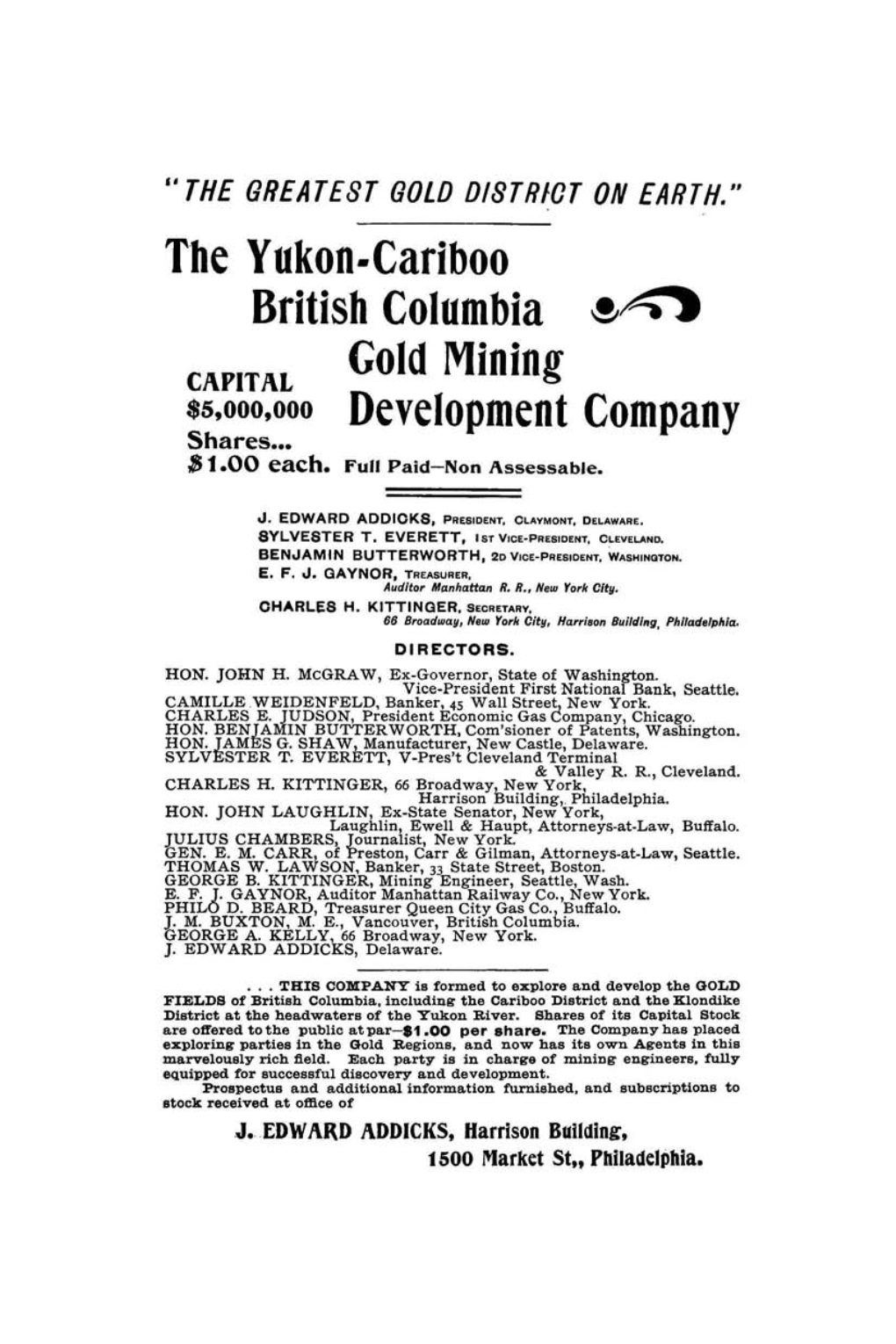 The Yukon·Cariboo British Columbia Gold Mining Development