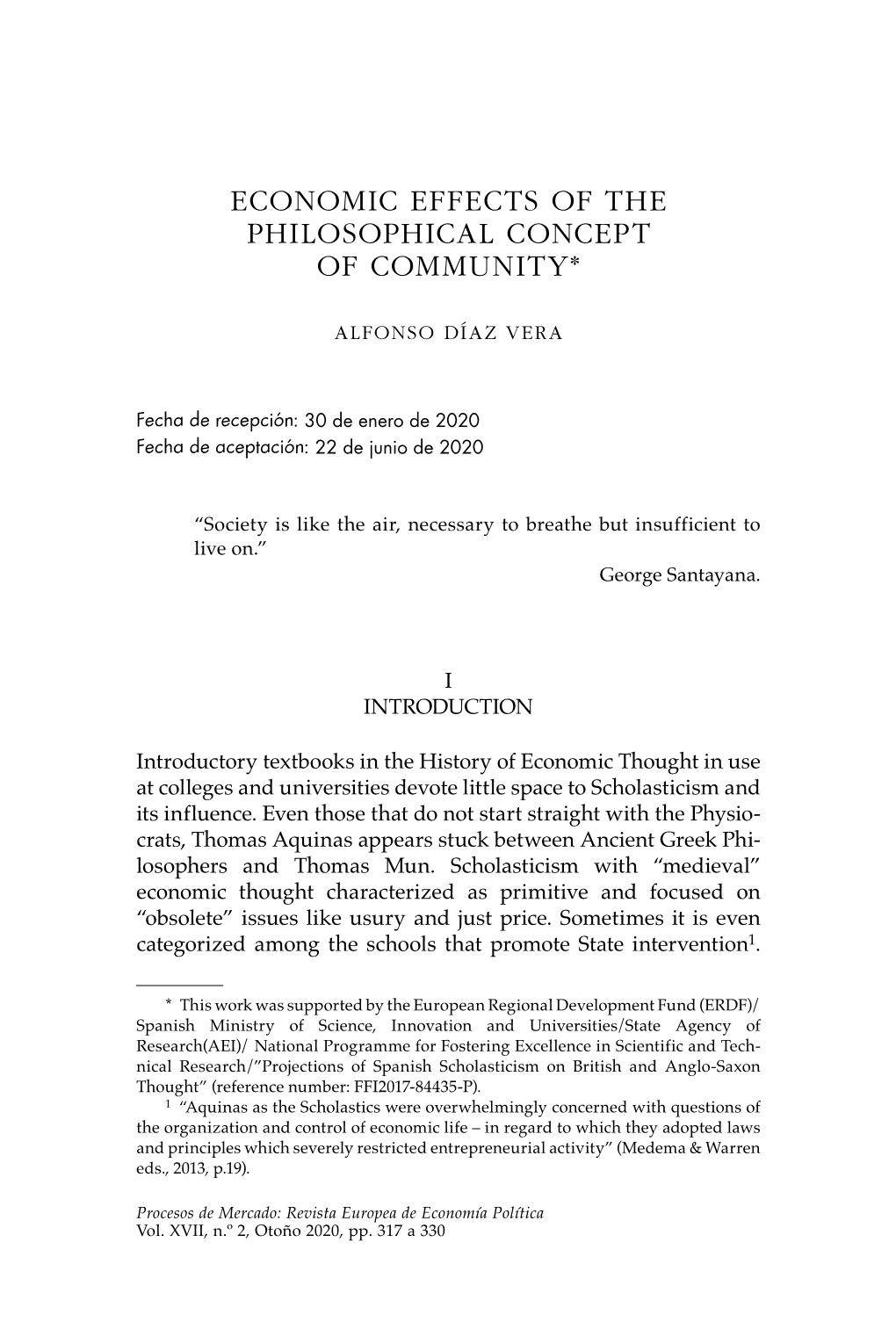 Economic Effects of the Philosophical Concept of Community*