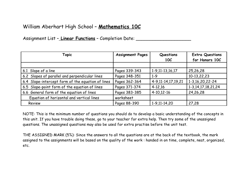 William Aberhart High School Mathematics 10C