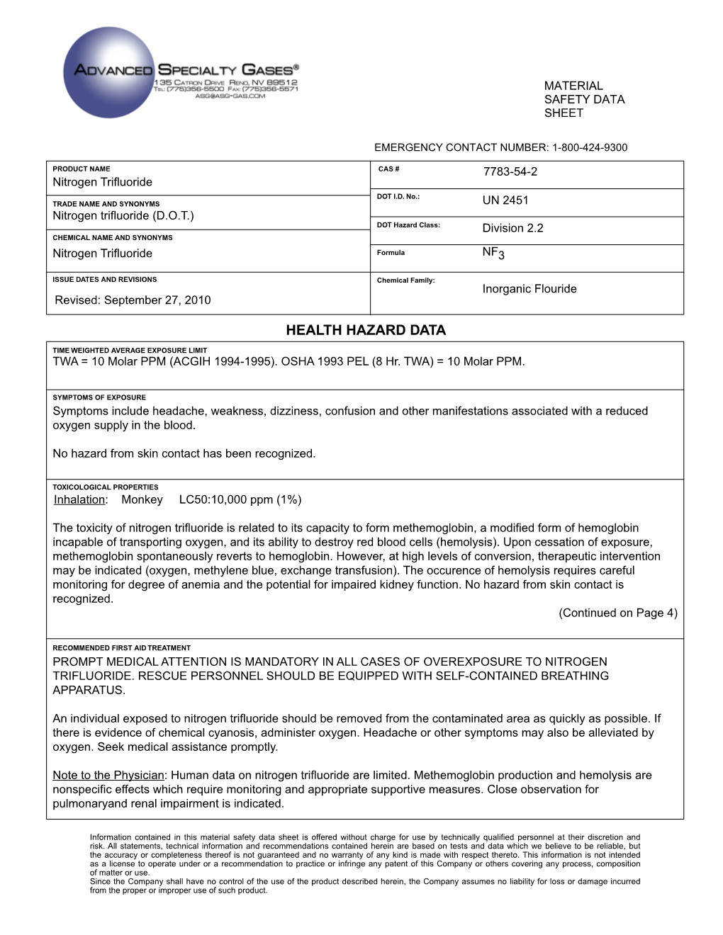 Nitrogen Trifluoride DOT I.D