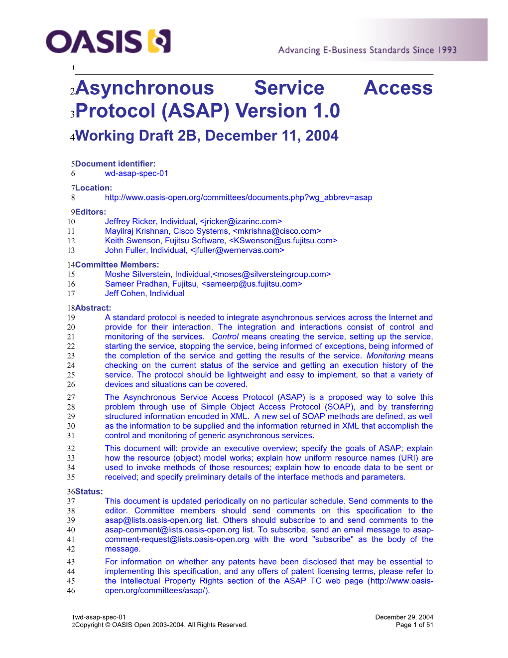 Asynchronous Service Access Protocol (ASAP) Version 1.0