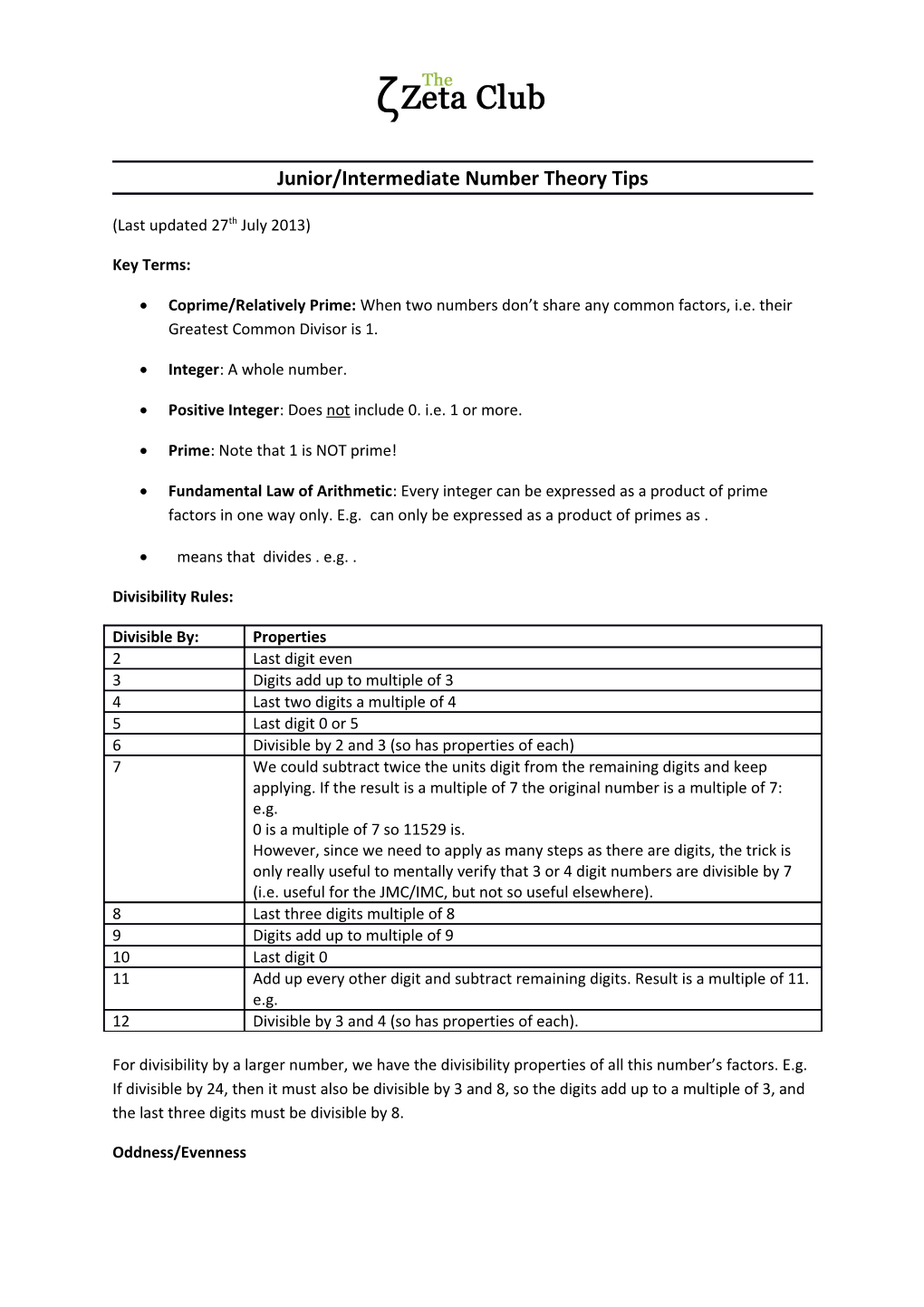 Junior/Intermediate Number Theory Tips