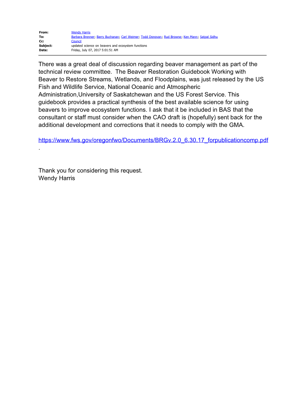 Updated Science on Beavers and Ecosystem Functions Date: Friday, July 07, 2017 5:01:51 AM