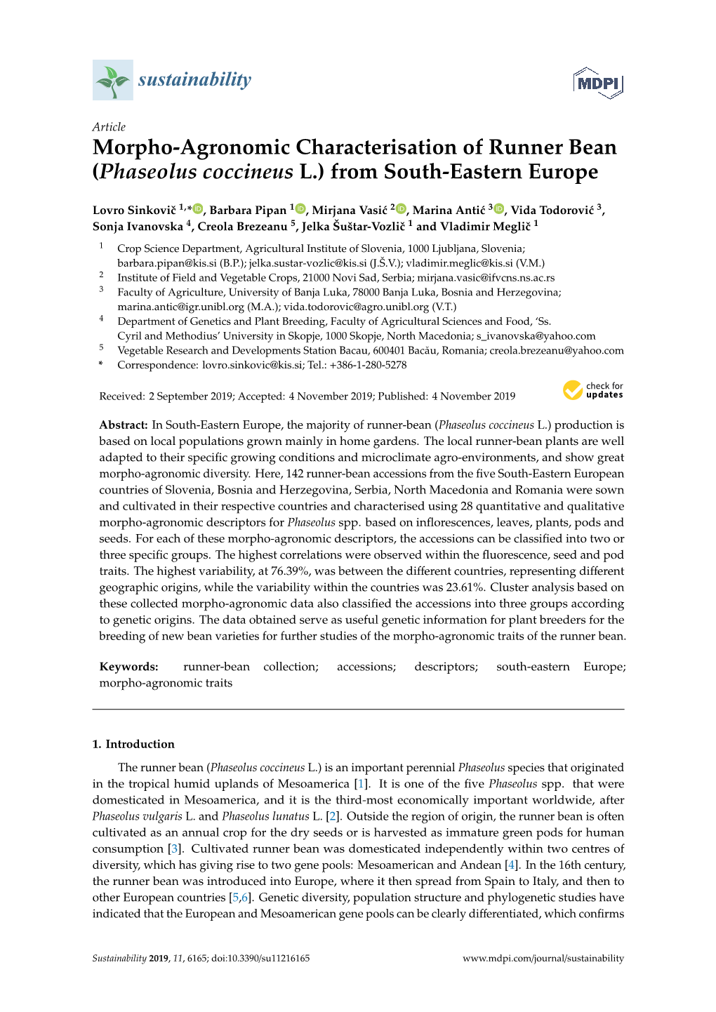 Morpho-Agronomic Characterisation of Runner Bean (Phaseolus Coccineus L.) from South-Eastern Europe