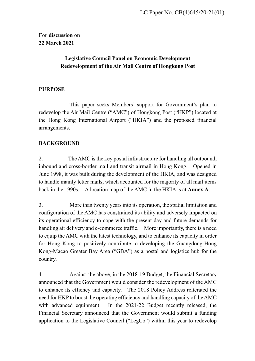 Administration's Paper on Redevelopment of the Air Mail