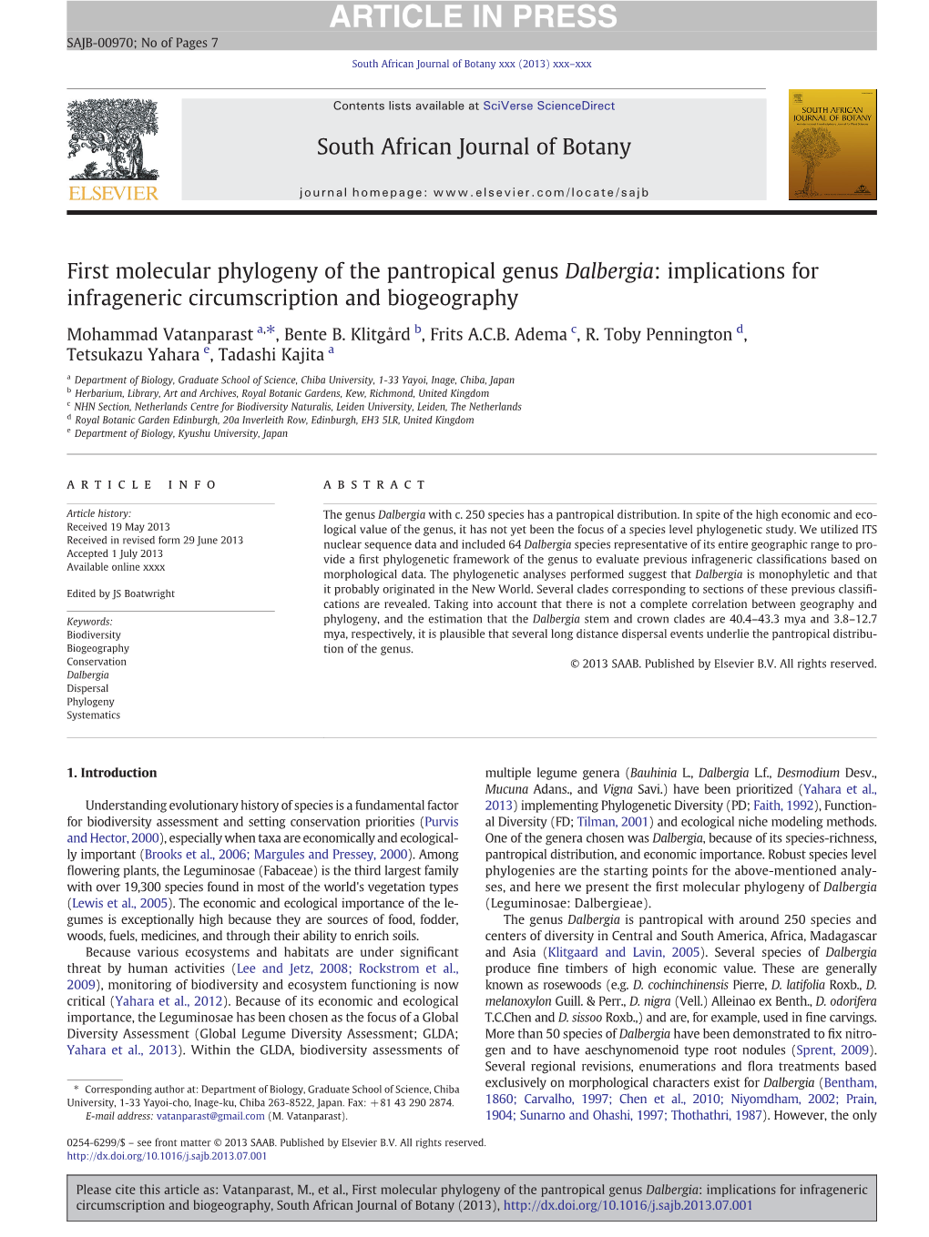 First Molecular Phylogeny of the Pantropical Genus Dalbergia: Implications for Infrageneric Circumscription and Biogeography