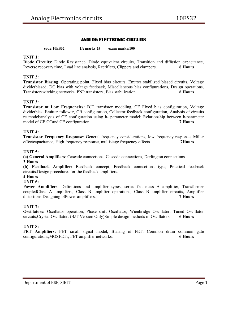 Analog Electronic Circuits 10ES32