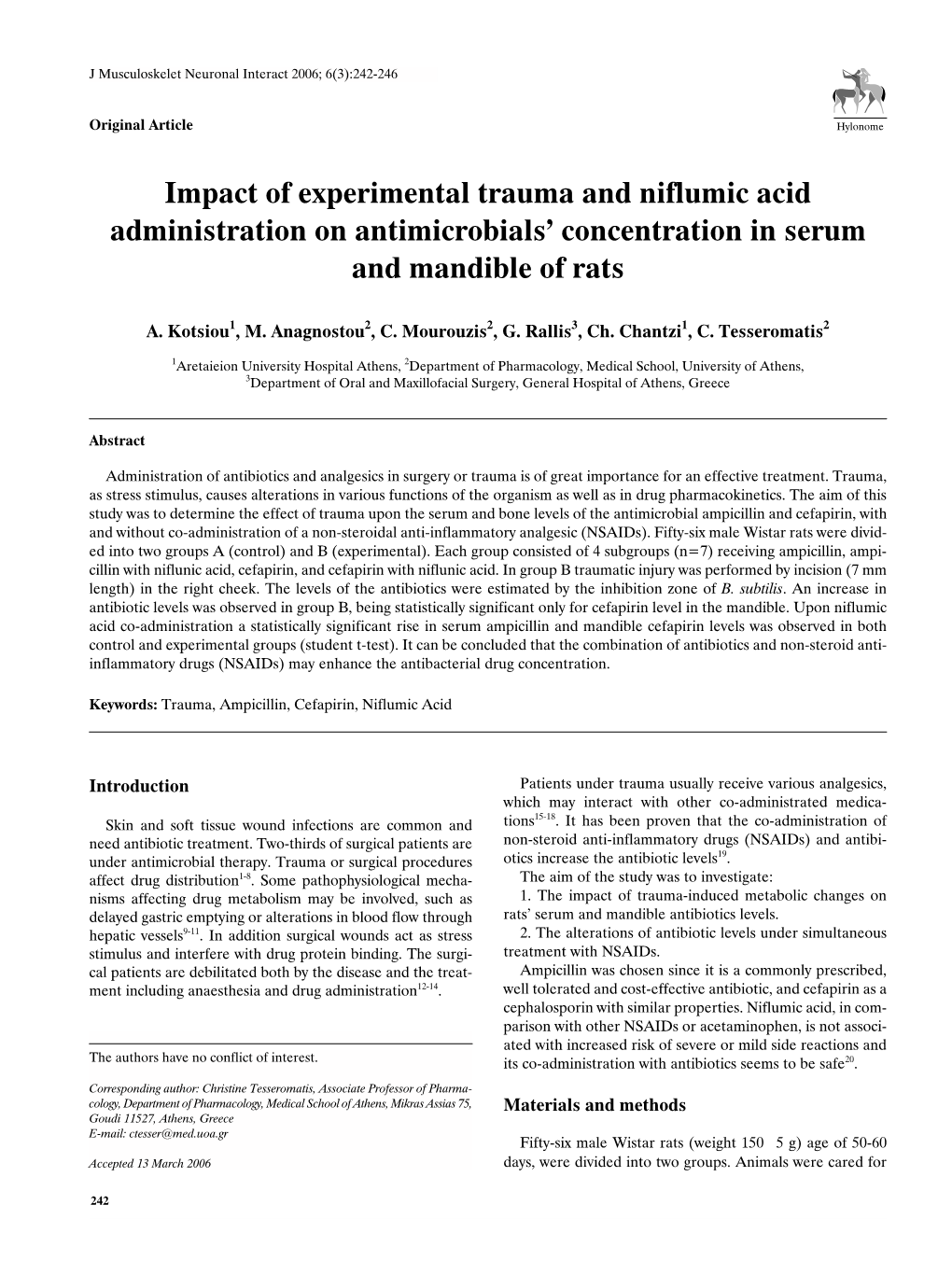 Impact of Experimental Trauma and Niflumic Acid Administration on Antimicrobials’ Concentration in Serum and Mandible of Rats