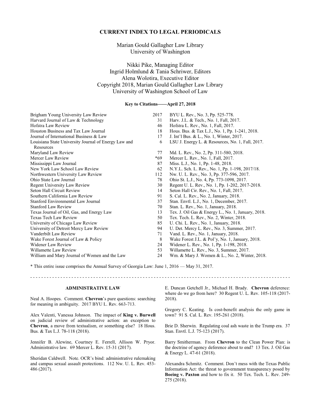 Current Index to Legal Periodicals