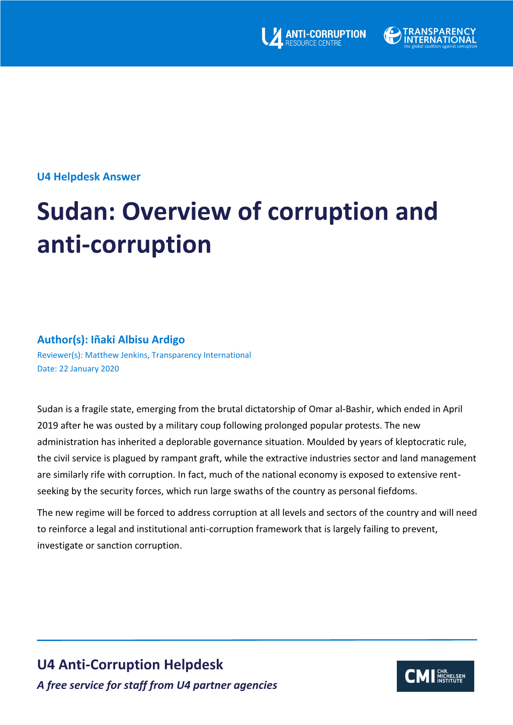 Sudan: Overview of Corruption and Anti -Corruption