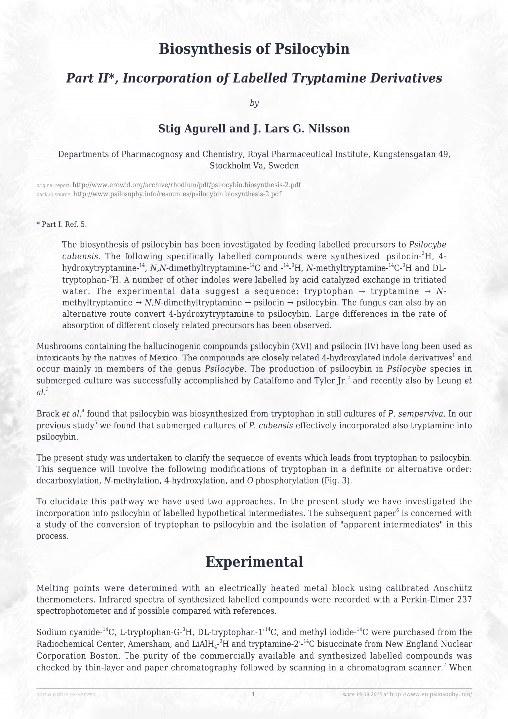 Biosynthesis of Psilocybin