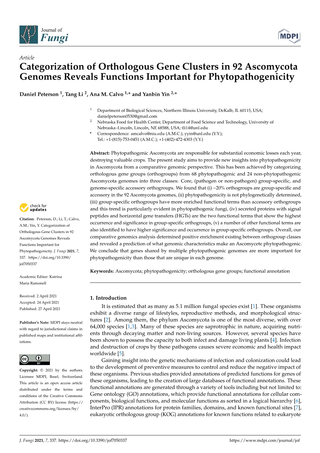 Categorization of Orthologous Gene Clusters in 92 Ascomycota Genomes Reveals Functions Important for Phytopathogenicity