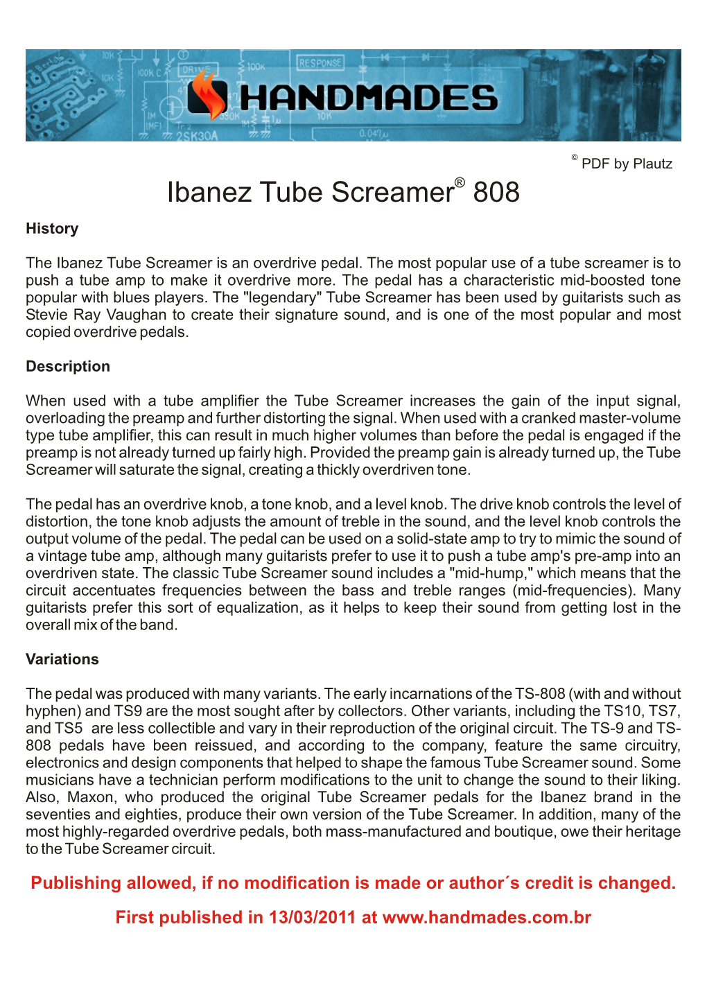 Ibanez Tube Screamer® 808 History