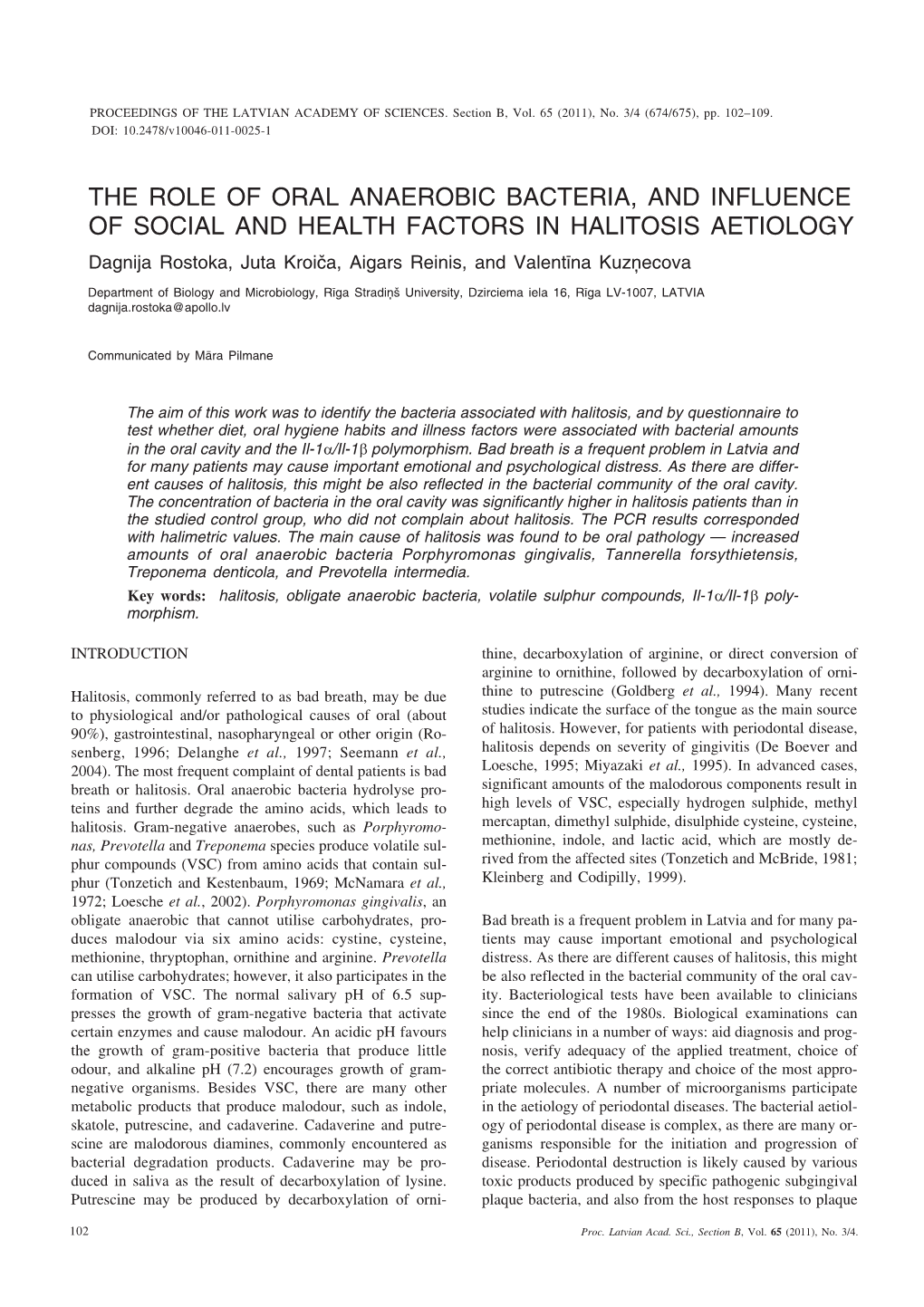 The Role of Oral Anaerobic Bacteria, and Influence Of