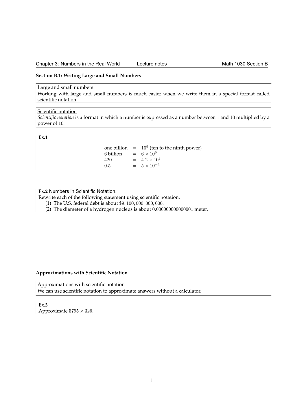 Chapter 3: Numbers in the Real World Lecture Notes Math 1030 Section B