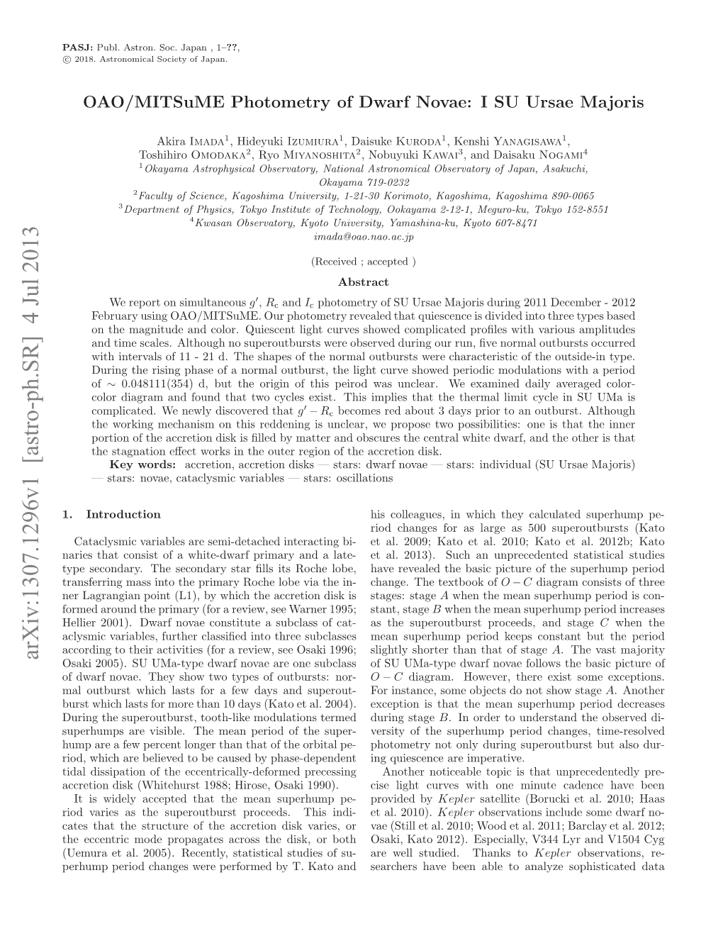 OAO/Mitsume Photometry of Dwarf Novae: I SU Ursae Majoris