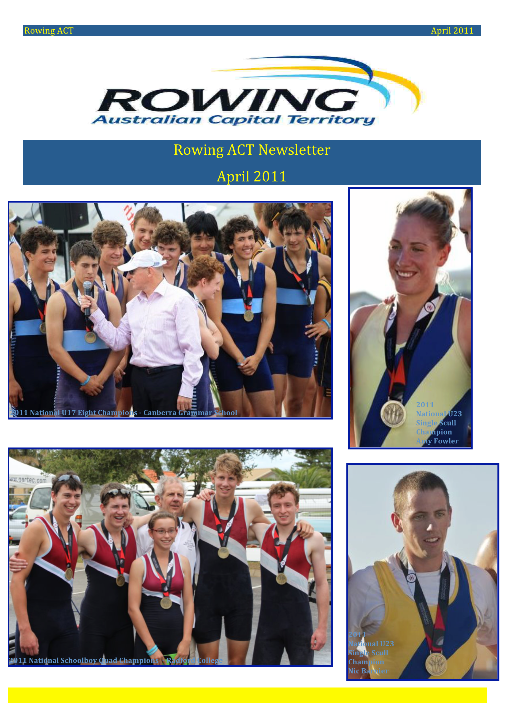 Rowing ACT Newsletter April 2011