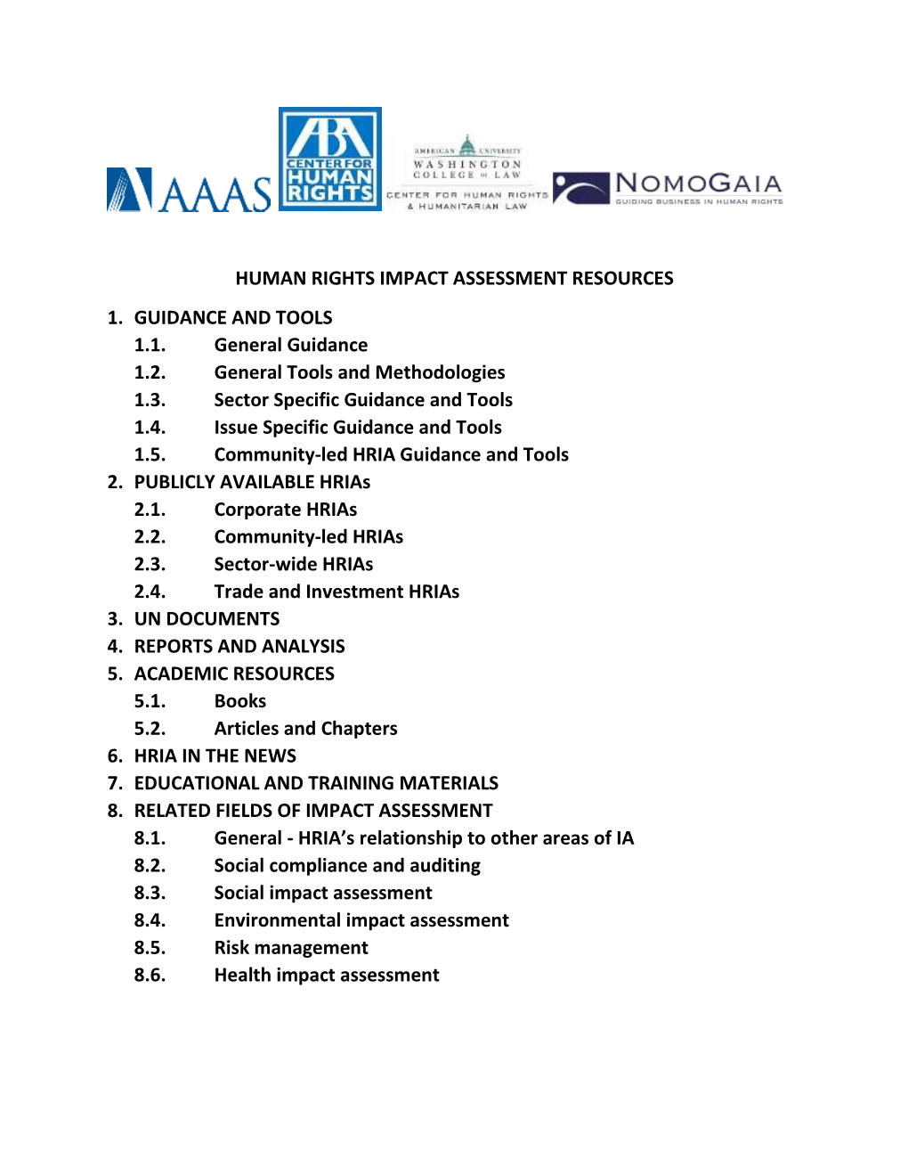 Human Rights Impact Assessment Resources 1