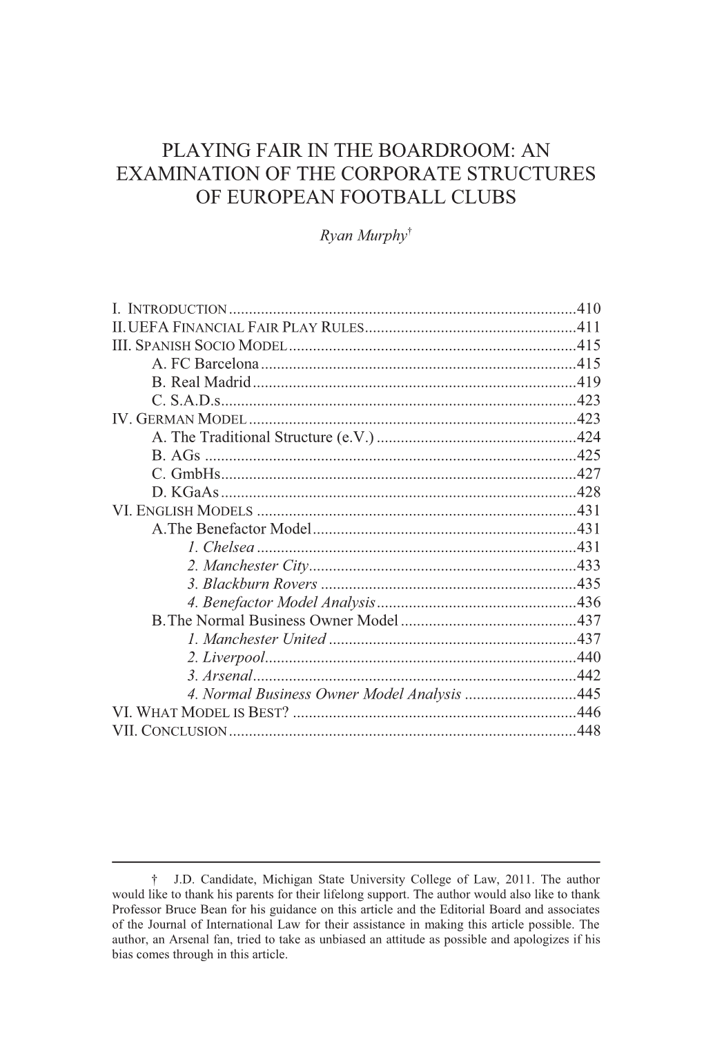 An Examination of the Corporate Structures of European Football Clubs