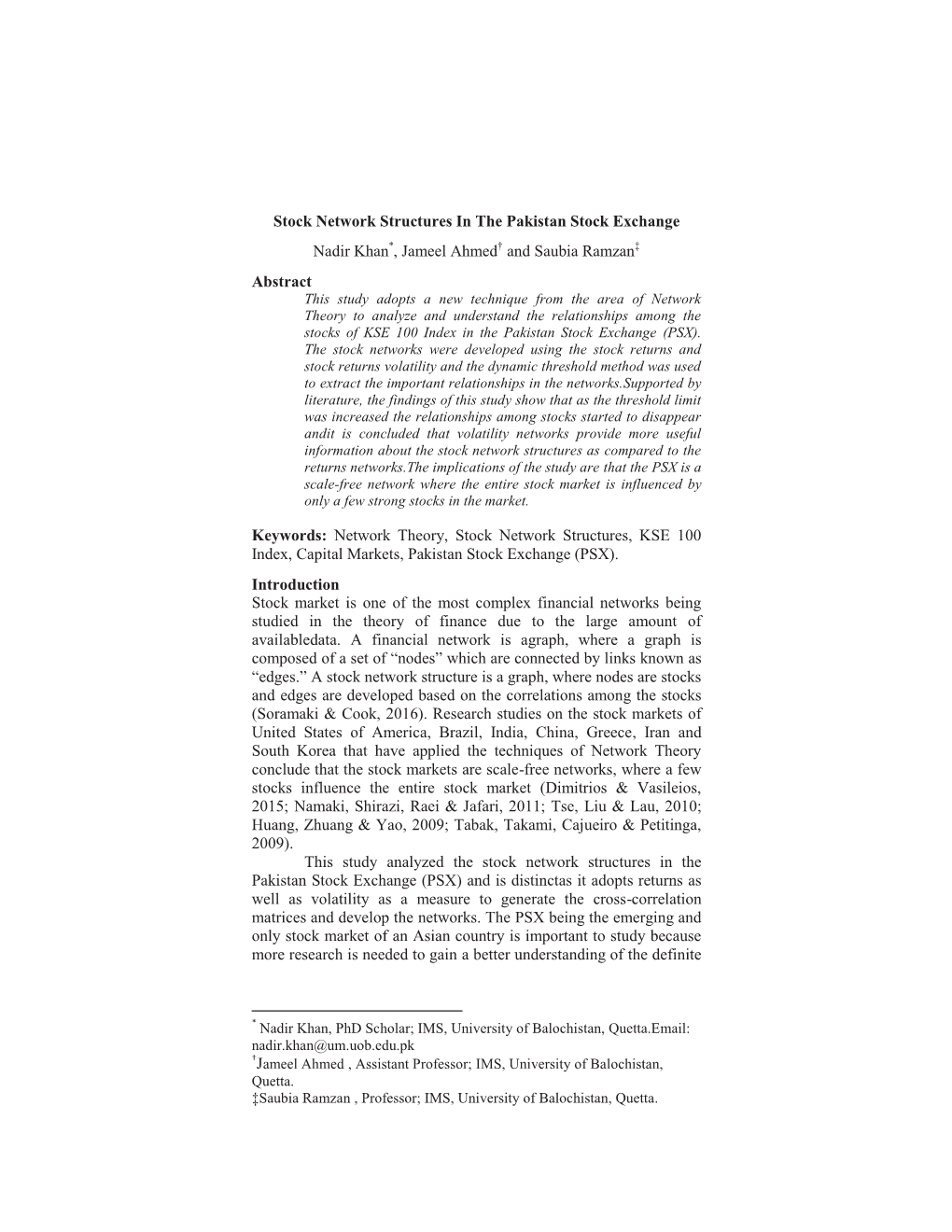 Stock Network Structures in the Pakistan Stock Exchange