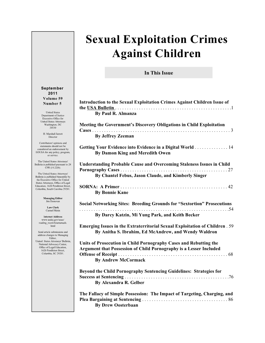 Sexual Exploitation Crimes Against Children