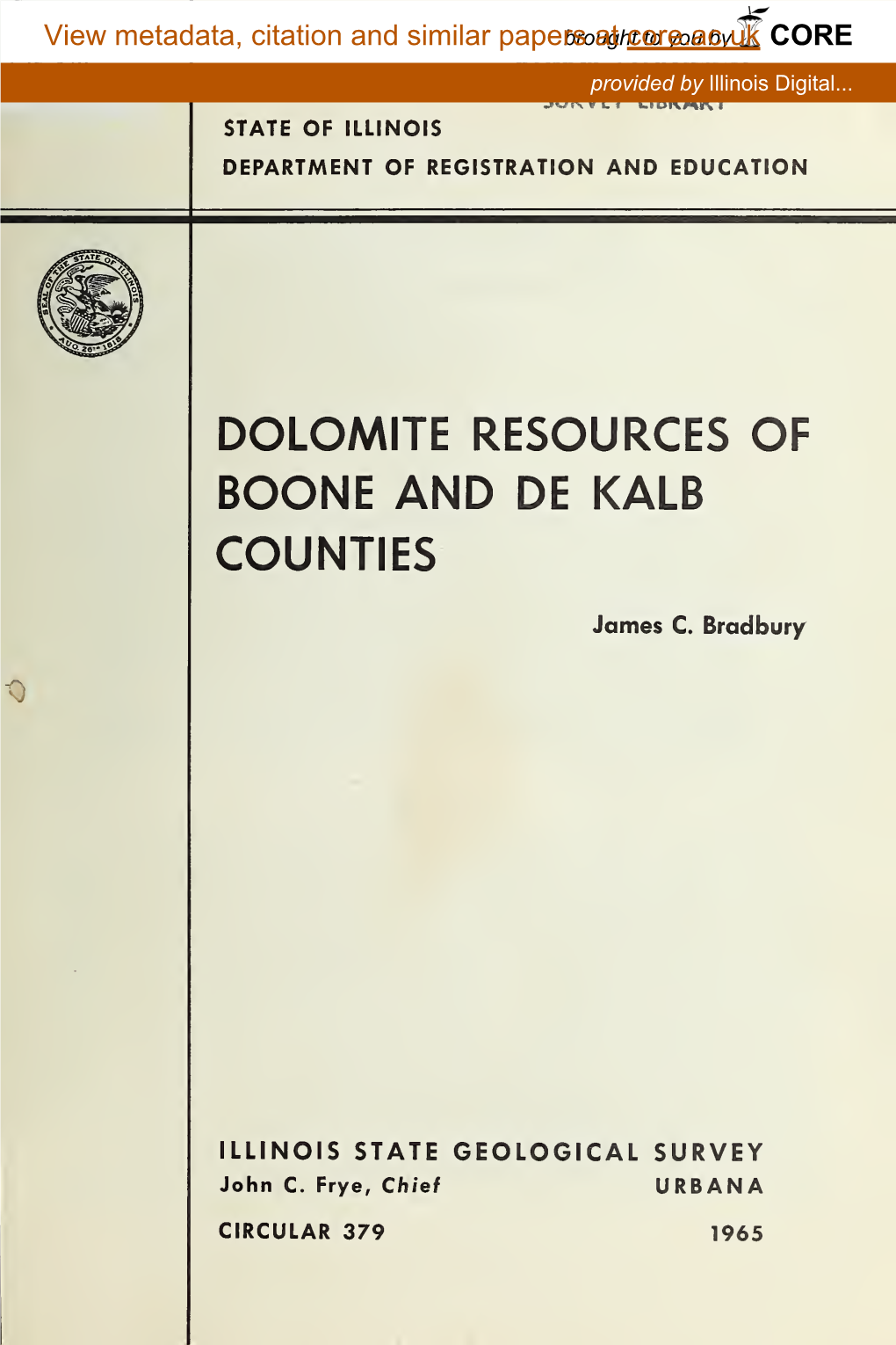 Dolomite Resources of Boone and De Kalb Counties