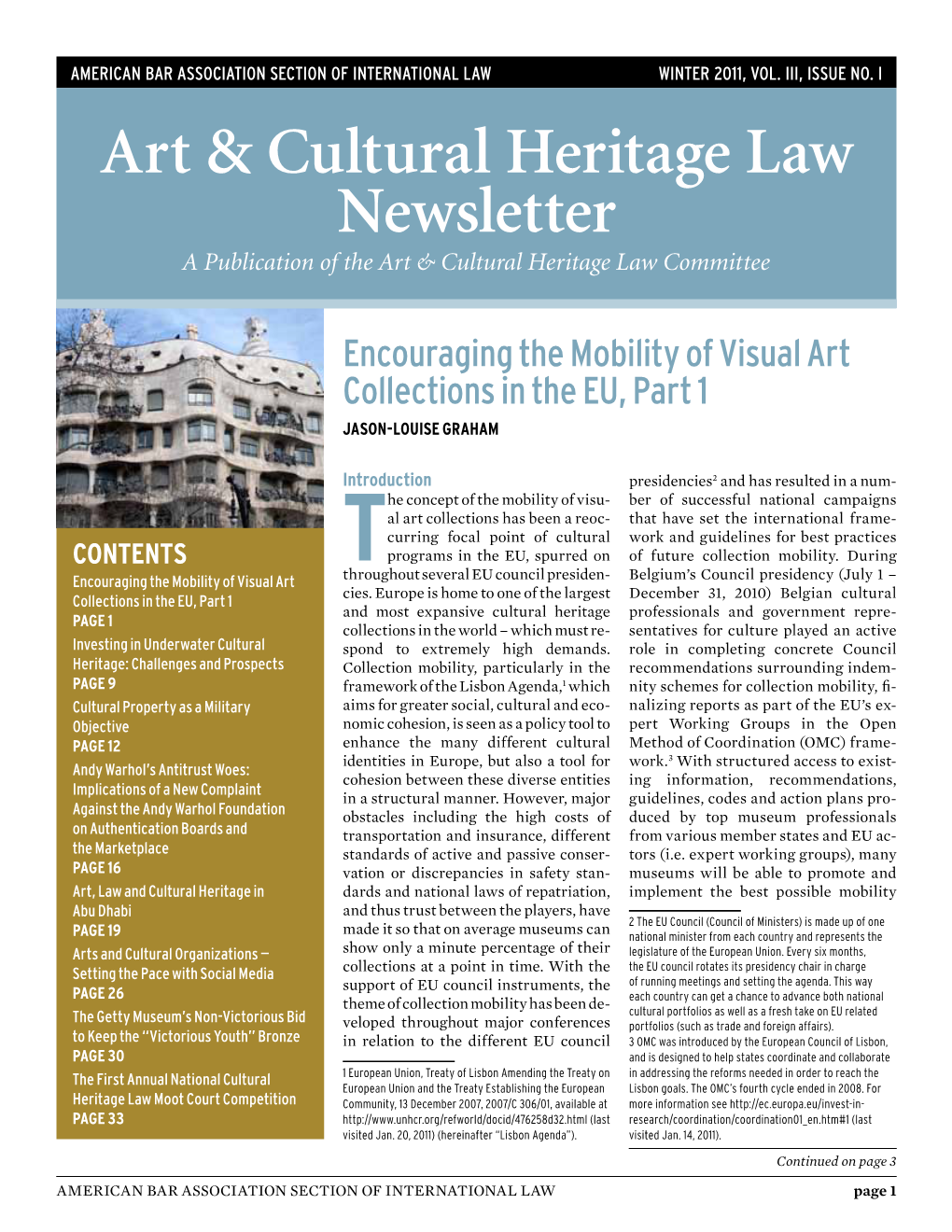 Art & Cultural Heritage Law Newsletter