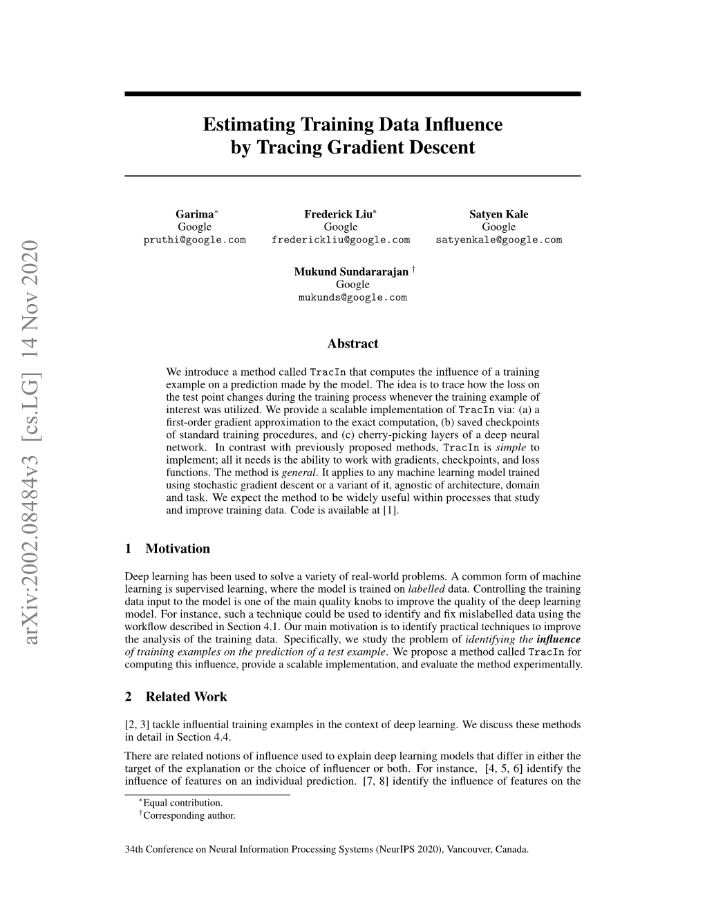 Estimating Training Data Influence by Tracing Gradient Descent