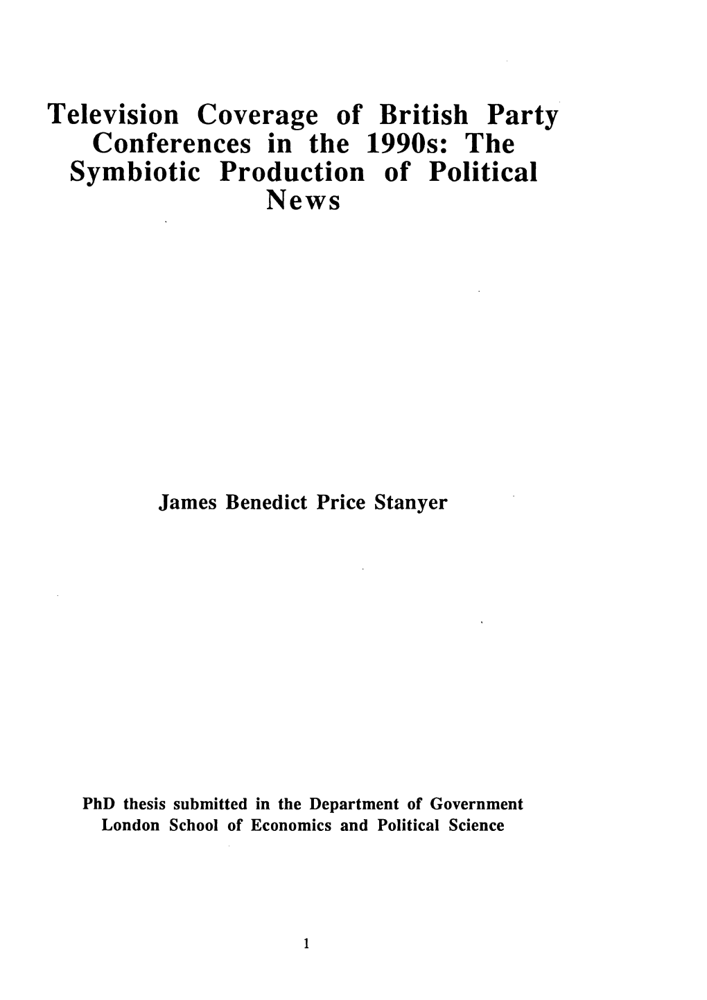 Television Coverage of British Party Conferences in the 1990S: the Symbiotic Production of Political News