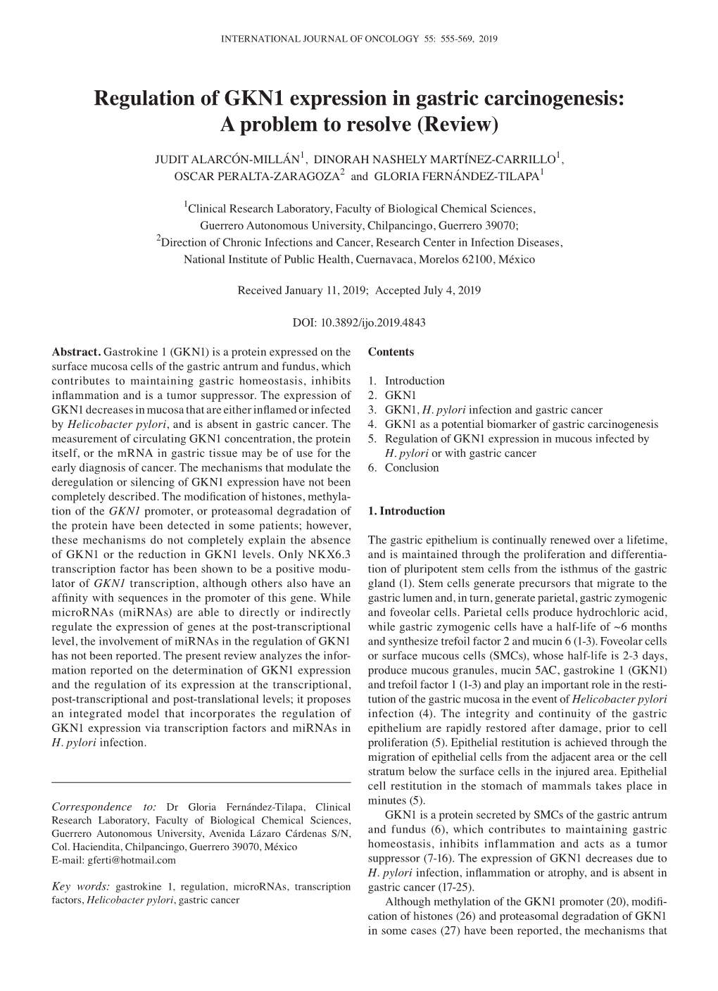 Regulation of GKN1 Expression in Gastric Carcinogenesis: a Problem to Resolve (Review)