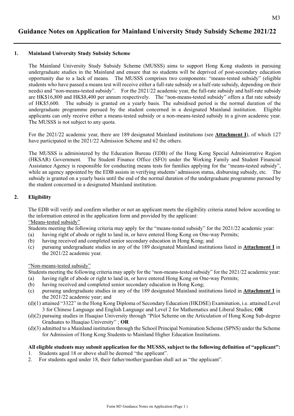 Guidance Notes on Application for Mainland University Study Subsidy Scheme 2021/22