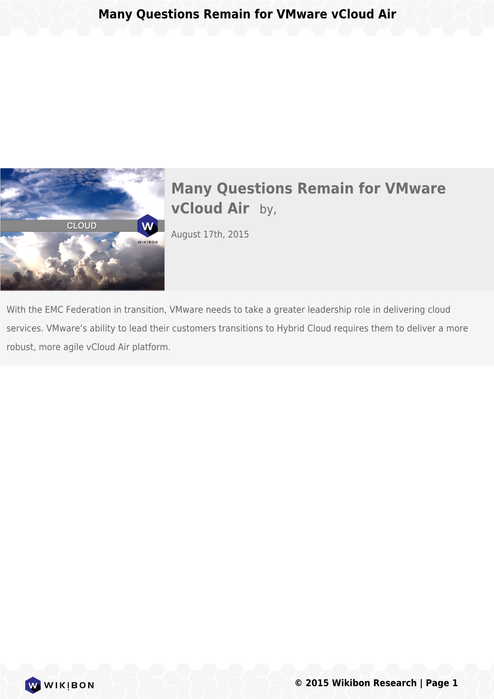 Many Questions Remain for Vmware Vcloud Air