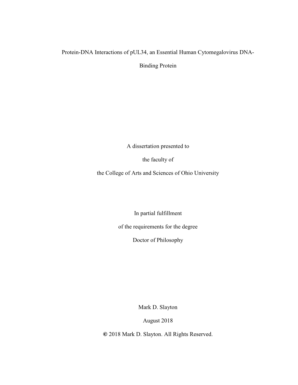 Protein-DNA Interactions of Pul34, an Essential Human Cytomegalovirus DNA