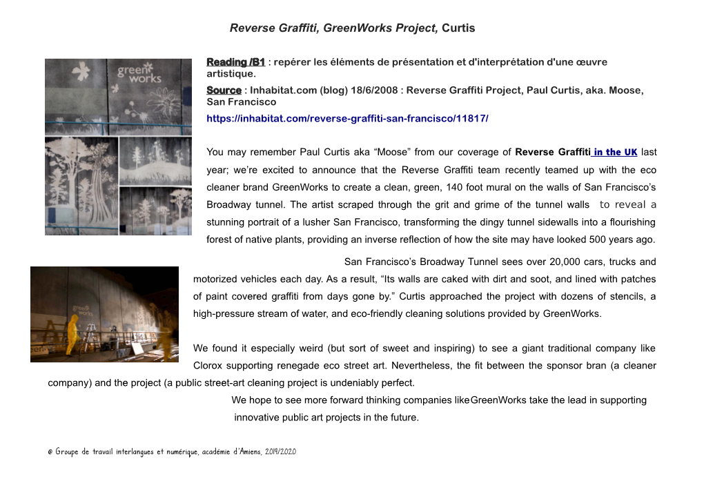 Reverse Graffiti, Greenworks Project, Curtis