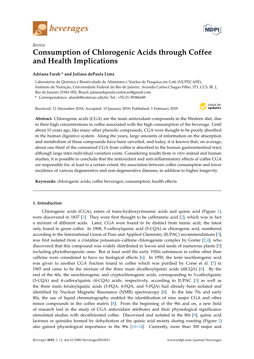 Consumption of Chlorogenic Acids Through Coffee and Health Implications