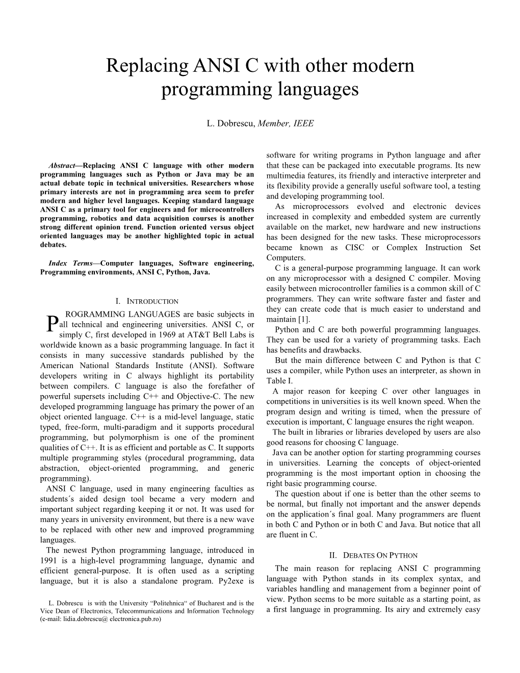 Replacing ANSI C with Other Modern Programming Languages