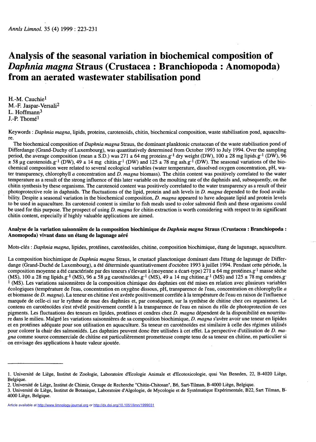 Analysis of the Seasonal Variation in Biochemical Composition Of