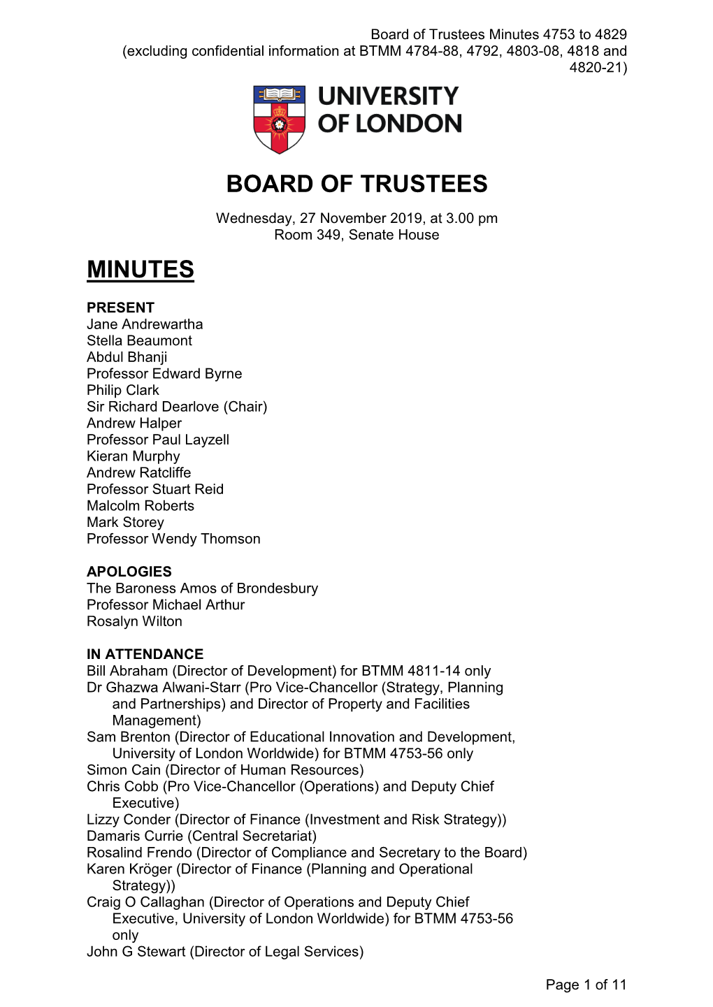 Board of Trustees Minutes November 2019